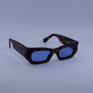 Off-White OERI147 BELLEVILLE 6045 Sunglasses Havana Cat Eye Frame, Blue Lenses
